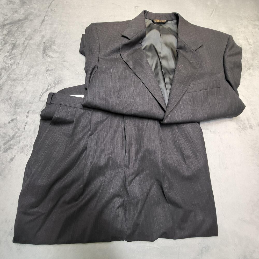 Botany 500 Suit Mens 42 Gray 2 Piece Classic Fit Single-Breasted Stretch Striped